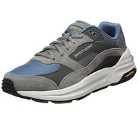 Skechers Herren Global Jogger Sneaker, Gray Leather Pu Blue Mesh Trim, 43 EU