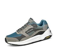 Skechers Herren Global Jogger Sneaker, Gray Leather Pu Blue Mesh Trim, 47.5 EU