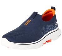 Skechers Herren Go Walk 7 Stretch Fit Slip-on Sneaker, Navy and Orange Textile, 43 EU