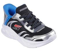 Slip-On Sneaker SKECHERS "SKECHERS METEOR-LIGHTS", Kinder, Gr. 30, bunt (schwarz, silberfarben, blau), Lederimitat, Textil, kontrastfarbene Details, sportlich, Schuhe, Schlupfschuh mit cooler Blinkfun