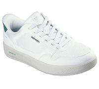 Slip-On Sneaker SKECHERS "ARCH FIT COURT BREAK", Herren, Gr. 45, weiß, grün, Lederimitat, kontrastfarbene Details, Schuhe Slip-On Sneaker, Schnürschuh, Freizeitschuh mit Handsfree Slip-Ins Technologie