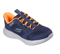 Skechers Jungen Go Run 400 V2 Turbo-briskSneaker, Marineblaues Synthetik-Textil-Orange Limettengrün, 12 UK Child