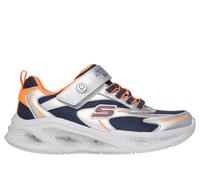 Skechers Jungen Meteor-Lights - Glow-Strider Sneaker in Silber/Orange, Größe 32