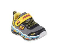 Lauflernschuh SKECHERS "PLAY SCENE", Baby, Gr. 22, bunt (grau multifarben), Lederimitat, Mesh, kontrastfarbene Details, Schuhe Lauflernschuh, Freizeitschuh mit bedruckter Sohle, Größenschablone zum Do