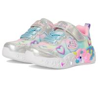 Skechers Mädchen Unicorn Charmer Lil Heart Sparkles Sneaker, Silberfarbenes glitzerndes Netzgewebe mit Mehreren Zierteilen, 4 UK Child