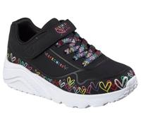 Skechers Sneaker UNO LITE Kinder Gr. 27 schwarz/multi Lederimitat Klettschuh mit bunten Herzen