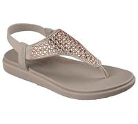 Skechers Meditation Luxe-Damen-Sandale mit Kapuze, Geo-Verzierung, flach, Taupe, 35 EU