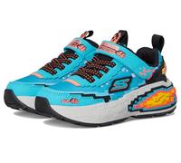 Sneaker SKECHERS "MEGA-CRAFT 4K", Kinder, Gr. 33, blau (türkis, schwarz), Textil, Lederimitat, kontrastfarbene Details, sportlich, Schuhe, Klettschuh im coolen Pixel-Look, Größenschablone zum Download