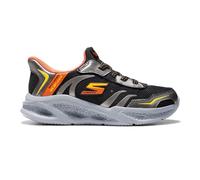 Skechers Meteor-Lights Brisk-Beams Sneaker, Black Synthetic/Silver Textile/Orange & Y, 33 EU