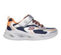 Sneaker SKECHERS "SKECHERS METEOR-LIGHTS", Kinder, Gr. 34, bunt (silberfarben, orange), Lederimitat, Textil, kontrastfarbene Details, metallic, sportlich, Schuhe, Klettschuh mit Blinkfunktion, Größens