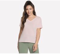 Skechers Pima V-Neck T-Shirt in Weiss/Rosa, Größe XS