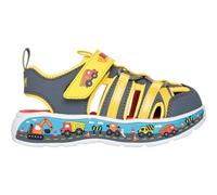 Sandale SKECHERS "PLAY SCENE SPLASH", Mädchen, Gr. 24, dunkelgrau, gelb, Lederimitat, kontrastfarbene Details, Schuhe Sandale, Badeschuh mit bunter Sohle, Größenschablone zum Download (28332003-24) du