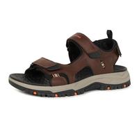 Sandale SKECHERS "PREWITT-RIGDON", Herren, Gr. 46, braun (dunkelbraun, schwarz), Lederimitat, Textil, kontrastfarbene Details, casual, Schuhe, Trekking Sandale, Outdoorsandale mit Luxe Foam Ausstattun