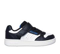 Lauflernschuh SKECHERS "QUICK STREET", Kinder, Gr. 22, schwarz-weiß (schwarz, weiß), Lederimitat, casual, Schuhe, Retro Sneaker mit Klettverschluss, Größenschablone zum Download (99526847-22) schwarz,