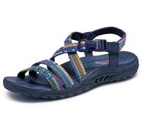 Skechers Damen Reggae - Sew Me - Boho gewebte Riemchenslingback Sandale, Navy Multi, 38 EU
