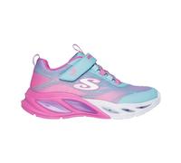 Sneaker SKECHERS "COSMIC GLOW LIGHTS", Kinder, Gr. 34, bunt (türkis, multi), Textil, Lederimitat, kontrastfarbene Details, modisch, Schuhe, Blink,-Klettschuh mit Glitzer, Größenschablone zum Download 