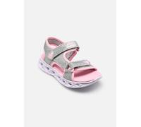 Sandale SKECHERS "HEART LIGHTS SANDALS", Mädchen, Gr. 28, silberfarben, rosa, Lederimitat, Glitzer, Schuhe Sandale, Sommerschuh mit Klettverschluss, Größenschablone zum Download (93555518-28) silberfa