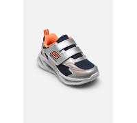 Sneaker SKECHERS "SKECHERS METEOR-LIGHTS", Kinder, Gr. 21, bunt (silberfarben, orange), Lederimitat, Textil, kontrastfarbene Details, sportlich, Schuhe, Klettschuh mit Blinkfunktion, Größenschablone z