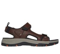 Sandale SKECHERS "PREWITT-RIGDON", Herren, Gr. 46, braun (dunkelbraun, schwarz), Lederimitat, Textil, kontrastfarbene Details, casual, Schuhe, Trekking Sandale, Outdoorsandale mit Luxe Foam Ausstattun