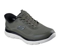 Slip-On Sneaker SKECHERS "SUMMITS-LEYTER", Herren, Gr. 43, grün (oliv, schwarz), Synthetik, Textil, Schuhe, Slipper, Schnürschuh mit Handsfree Slip-Ins Funktion (76673734-43) oliv, schwarz