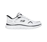 Skechers Track Ezral Herren-Sneaker, weißes Leder/schwarzes Mesh/Pu, Größe 42