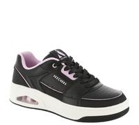 Skechers UNO Court Damen-Sneaker im Court-Stil, Schwarzes Leder, rosa Duraleather-Besatz, 35.5 EU