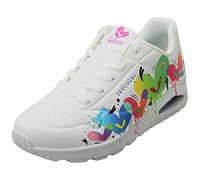 Sneaker SKECHERS "UNO-JASON NAYLOR", Damen, Gr. 38, weiß, kombiniert, Lederimitat, kontrastfarbene Details, Schuhe Sneaker, Halbschuh, Schnürschuh mit buntem Herzchen-Print (51988441-38) weiß, kombini