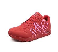 Skechers UNO Dripping in Love Damen-Sneaker, Rot mit rosa bedrucktem Duraleather Red Mesh, 40 EU