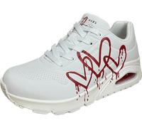 Skechers UNO Dripping in Love Damen-Sneaker, Weiß mit rotem Aufdruck Duraleather White Me, 36 EU