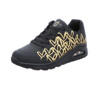 Sneaker SKECHERS "UNO-GOLDEN HEART", Damen, Gr. 41, gold (schwarz, goldfarben), Lederimitat, kontrastfarbene Details, Schuhe Sneaker, Freizeitschuh, Schnürschuh mit goldfarbenen Mylar-Stickereien (702