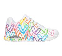 Sneaker SKECHERS "UNO - HIGHLIGHT LOVE" 37, bunt Damen Schuhe Schnürhalbschuh mit farbenfrohen Herzchen-Print 37 weiß, multi