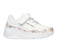 Skechers Kinder Sneaker UNO LITE – Lederimitat, Klettschuh mit bunten Herzen, Weiß/Multi, Gr. 27