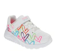 Sneaker SKECHERS "UNO LITE", Kinder, Gr. 23, weiß, Lederimitat, kontrastfarbene Details, casual, Schuhe, Klettschuh mit bunten Herzen, Größenschablone zum Download (45103914-23) weiß