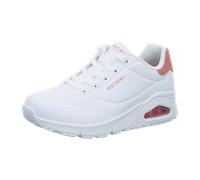 Skechers Sneaker UNO - POP BACK Damen Weißer Durabuck, Korallenlederbesatz Gr. 35