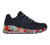 Skechers Damen-Sneaker UNO Ravaged Love Schwarz Duraleather Multi Trim Größe 41