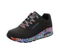 Skechers UNO Ravaged LoveSneaker für Damen, Schwarzer Duraleather Multi Trim, 37 EU