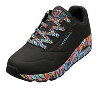 Skechers UNO Ravaged LoveSneaker für Damen, Schwarzer Duraleather Multi Trim, 37.5 EU