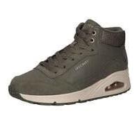 Keilsneaker SKECHERS "UNO-STACRE SHINE", Damen, Gr. 40, grün (olivgrün), Veloursleder, Lederimitat, Textil, casual, Schuhe, High Top Sneaker, Schnürboots mit Luftkammern Sohle (51250161-40) olivgrün