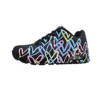 Skechers UNO Spread The Love Damen-Sneaker, Schwarz, Lila, Türkis, Durabuck, schwarzes Netzgewebe, 36 EU
