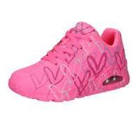 Wedgesneaker SKECHERS "UNO-SPREAD THE LOVE", Damen, Gr. 42, rosa (rosa, pink), Lederimitat, kontrastfarbene Details, Schuhe, Freizeitschuh, Halbschuh, Schnürschuh mit coolem Graffiti-Print (95022115-4