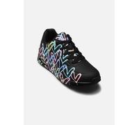 Wedgesneaker SKECHERS "UNO-SPREAD THE LOVE", Damen, Gr. 37, schwarz (schwarz multi), Lederimitat, kontrastfarbene Details, sportlich, Schuhe, Freizeitschuh, Halbschuh, Schnürschuh mit coolem Graffiti-