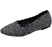 Skechers Women's Cleo-Scalloped Knit Skimmer Ballet Flat, Black/Charcoal, 10 M US