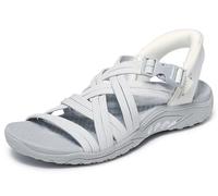 Skechers Women's Reggae-Morning Light Slide Sandal, Weiß/Grau, 39.5 EU
