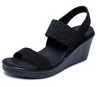 Skechers Women's Rumble ON-New Crush Wedge Sandal, Black/Black, 6