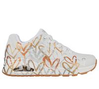 Skechers x JGoldcrown: UNO - Metallic Love Sneaker in Weiss/Gold, Größe 42