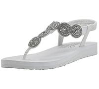 Skechers Zehensteg Flip-Flop Meditation-Stars und Sparkle-Rund-Strasssteine für Damen, Riemchen, Weiß/Silber, 40 EU