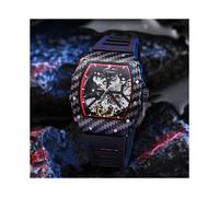 (Skelett schwarz rot) 2024 Herren-Skelett-Automatikuhr mit Tourbillon, Vintage-Stil, Tonneau-Zifferblatt,