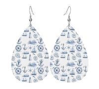 Sketch Anker Leuchtturm-Druck Ohrringe für Frauen, modische Teardrop-Leder-Ohrringe für Frauen, trendige, bunte Tränenohrringe, Schmuck