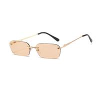 SKFGNX Modische kleine rechteckige randlose Sonnenbrille für Damen, Vintage-Stil, klare Ozean-Gläser, Brillen für Herren, rosa-gelbe ovale Sonnenbrillen, Teefarben