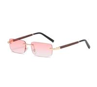 SKFGNX Modische, kleine, rechteckige, randlose Sonnenbrille mit Farbverlauf für Damen und Herren im Vintage-Holzmaserung-Stil. Quadratische Sonnenbrille mit UV400-Schutz, rosa Farbverlauf.